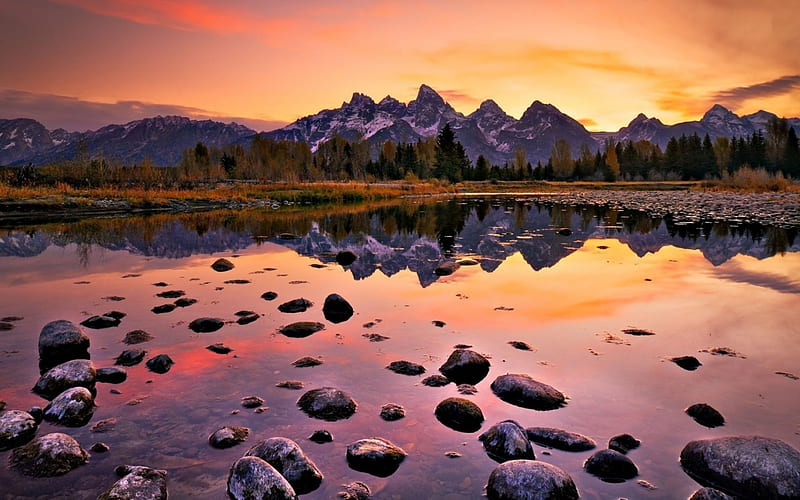 Grand Teton National Park, mountain, cool, nature, sunset, fun, lake, HD wallpaper
