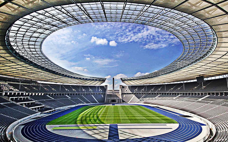 Olympiastadion Berlin, German football stadium, football field, modern sports arena, Berlin, Germany, Hertha BSC Stadium, HD wallpaper