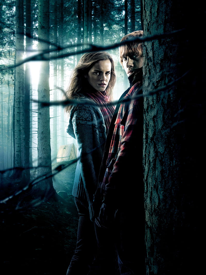 ron and hermione, harry potter he deathly hallows, hermione, ron, HD phone wallpaper