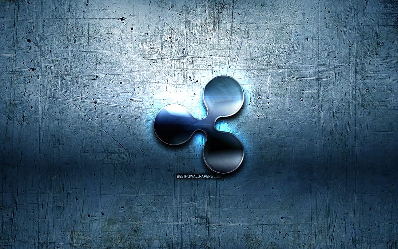 Ripple metal logo, grunge, cryptocurrency, blue metal background, Ripple, creative, Ripple logo, HD wallpaper