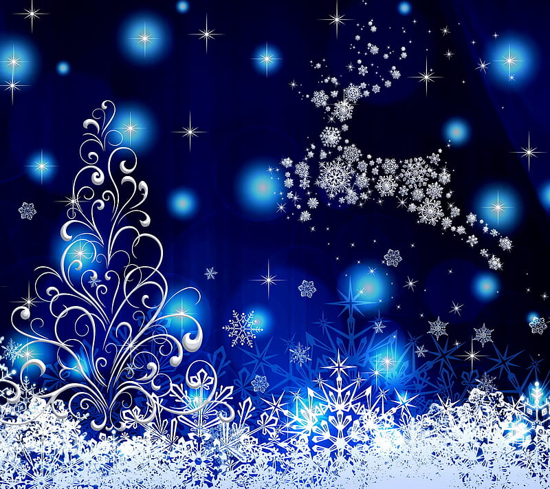 Blue Christmas, decoration, merry, snow, snowflakes, winter, HD wallpaper