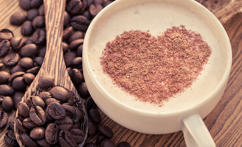 * Coffee *, aromatic, coffee, heart, cup, coffee beans, HD wallpaper