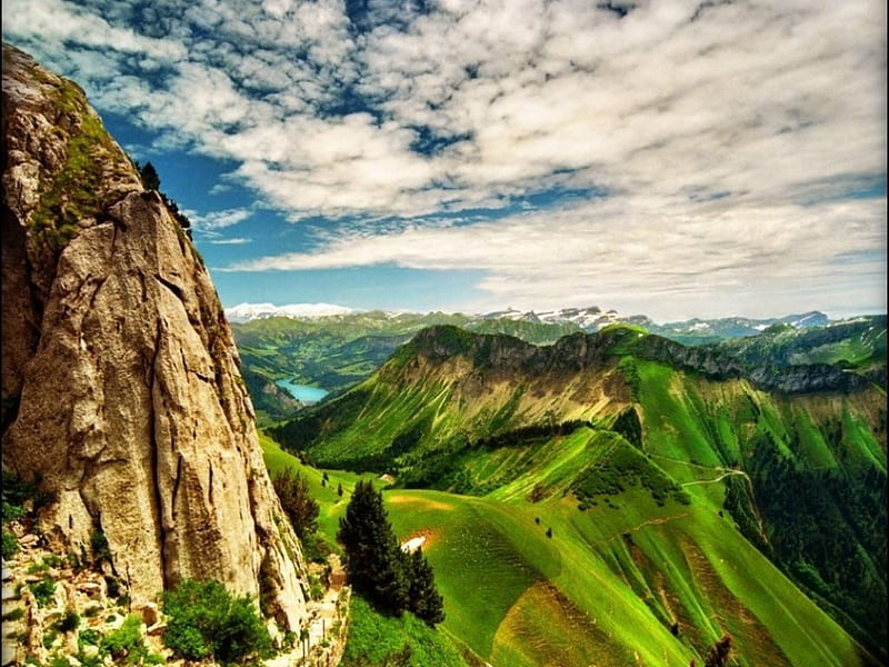 GREEN VELVET, rock, montain, green, grass, HD wallpaper