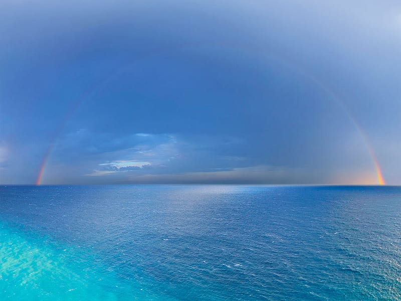 RAINBOW BLUE, rainbow, sky, blue, ocean, HD wallpaper