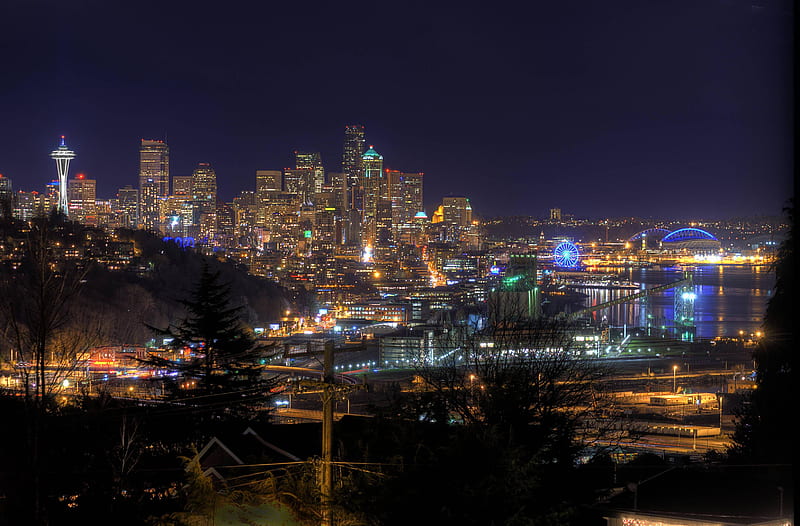 Seattle Night Lights, light, HD wallpaper