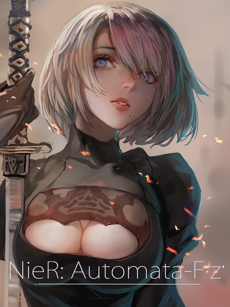 2B (Nier: Automata), 9S (Nier: Automata), anime, 4K, Nier: Automata, anime  boys, anime girls, blindfold, Anime screenshot