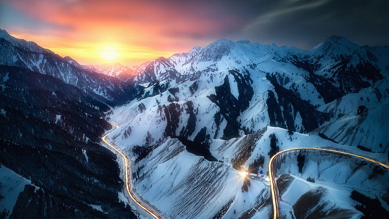 Road Snow Mountains Long Exposure , mountains, snow, long-exposure, road, nature, HD wallpaper