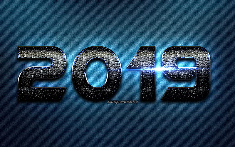 2019 metal digits, jeans background, Happy New Year 2019, black digits, 2019 concepts, 2019 on blue background, 2019 year digits, HD wallpaper