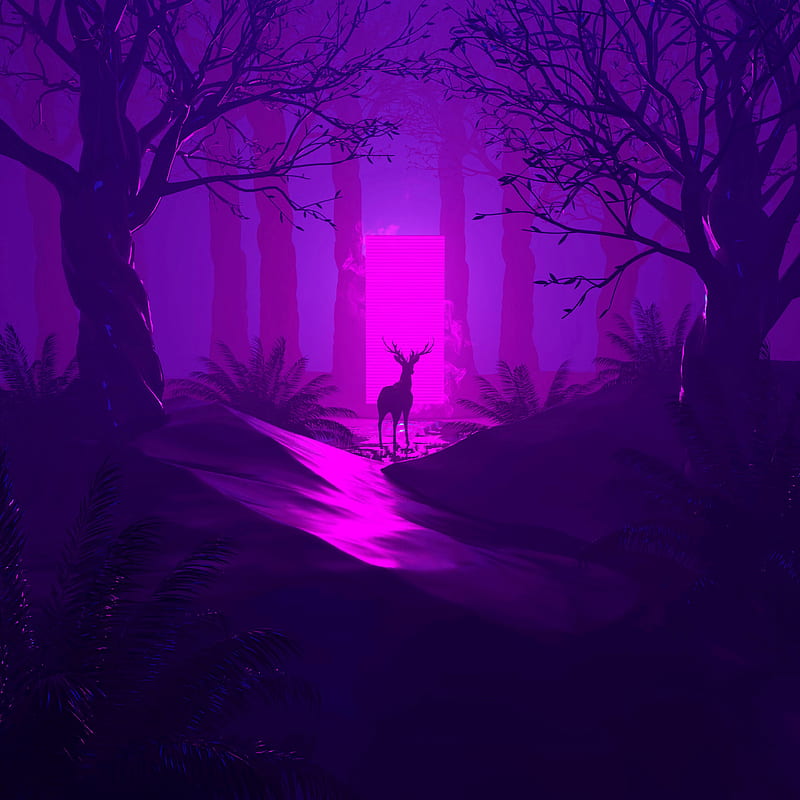 deer, silhouette, dark, forest, portal, HD phone wallpaper