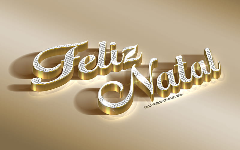 Feliz Natal, golden inscription, postcard, Merry Christmas in Portuguese, art, Christmas, 3d letters, Christmas 3d art, HD wallpaper