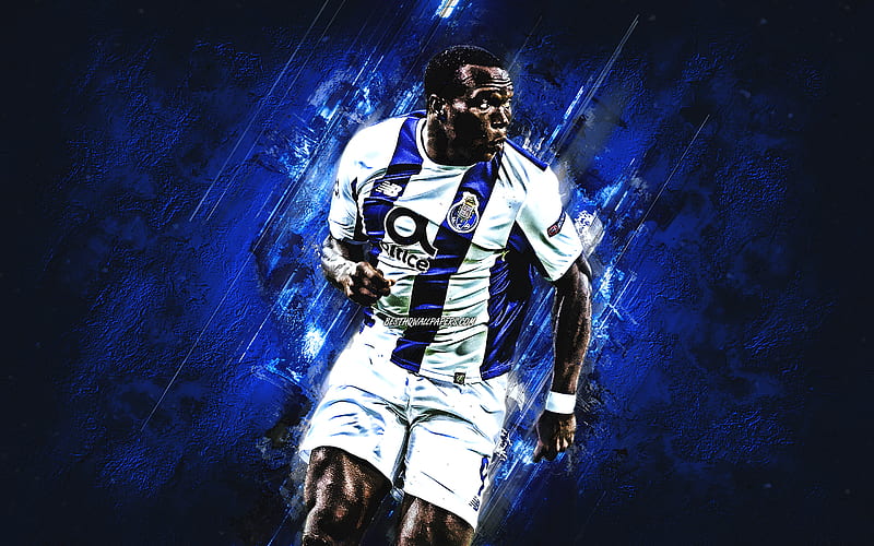 Vincent Aboubakar, blue stone, Porto FC, cameroonian footballers, forward, soccer, Aboubakar, Primeira Liga, Portugal, football, neon lights, HD wallpaper