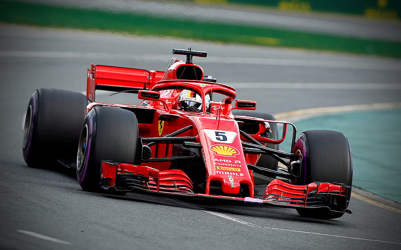 Sebastian Vettel, close-up raceway, Scuderia Ferrari, Ferrari SF71H, 2018 cars, Formula 1, new ferrari f1, F1, new cockpit protection, HALO, SF71H, Ferrari, Ferrari 2018, HD wallpaper