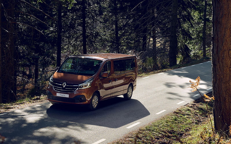 Renault Trafic forest road, 2019 cars, minibus, 2019 Renault Trafic, french cars, Renault, HD wallpaper