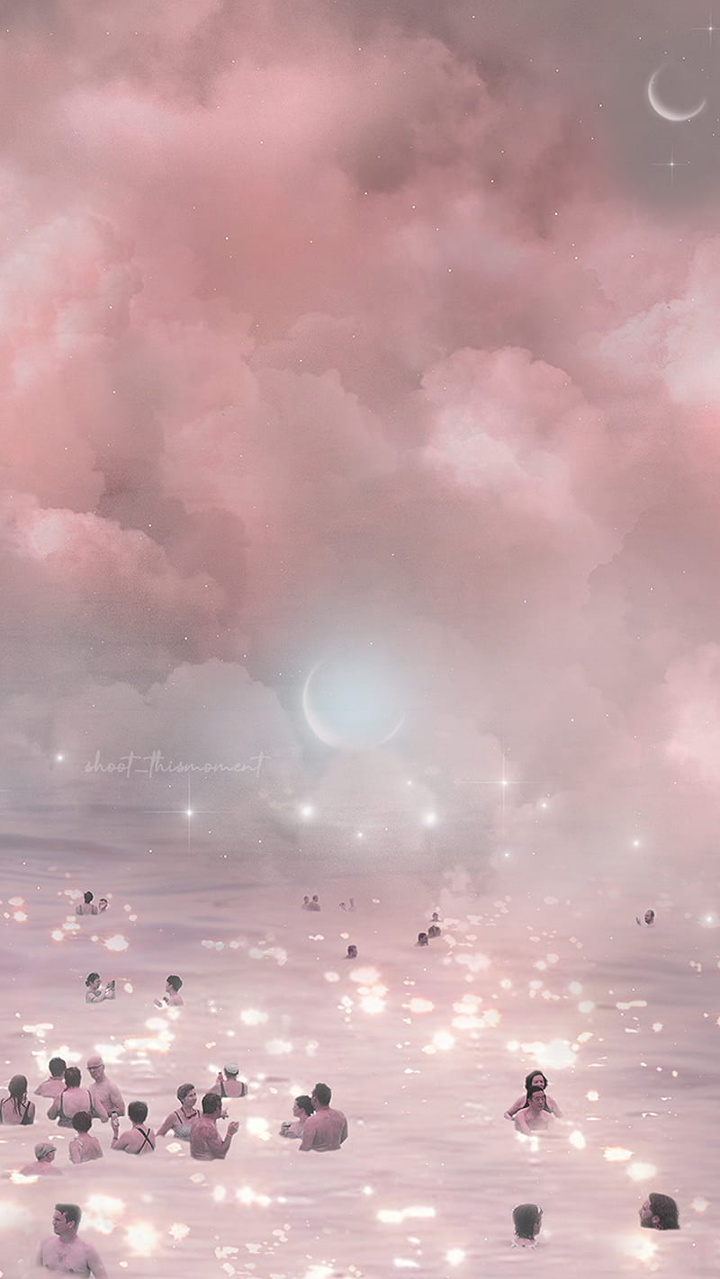 Pink paradise, Pink, aesthetics, cloudscape, crescent, dream, dreamy ...