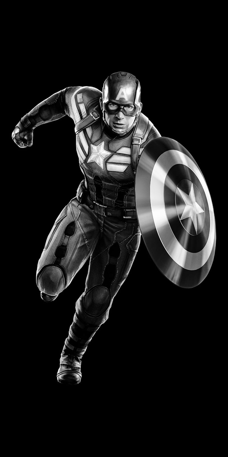 Captain America, black and white, marvel, minimal, oled, shield ...