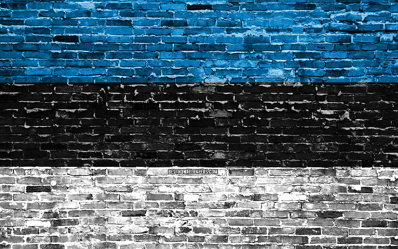 Estonian flag, bricks texture, Europe, national symbols, Flag of Estonia, brickwall, Estonia 3D flag, European countries, Estonia, HD wallpaper