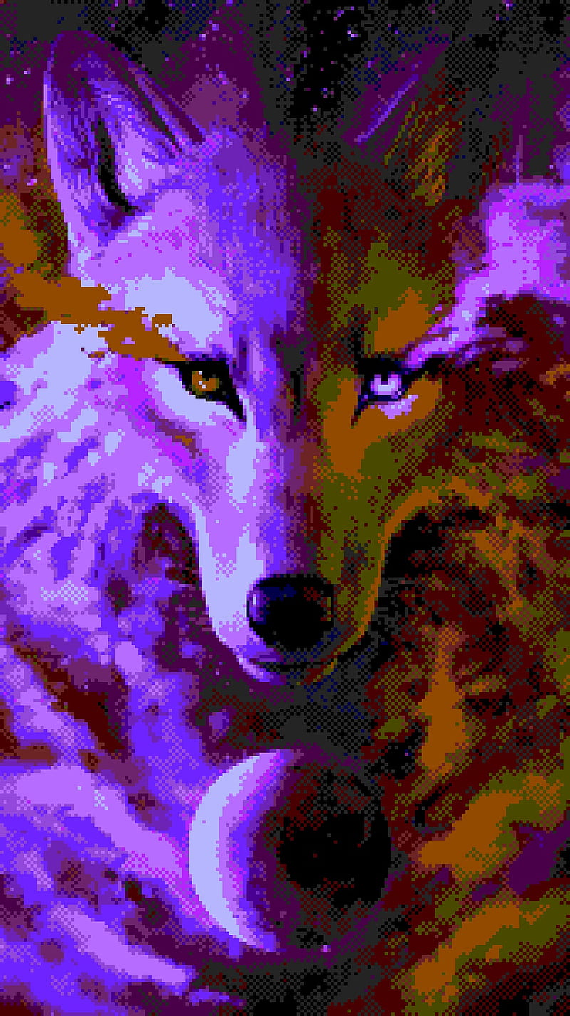 Pixel Wolf, animals, cloud, color, fox, foxes, galaxy, HD phone wallpaper