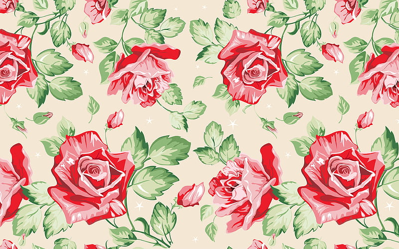 red roses pattern floral patterns, decorative art, flowers, roses patterns, background with roses, floral textures, HD wallpaper