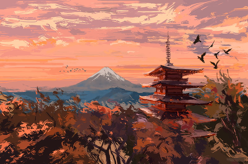 Anime, Shrine, japan, Landscape, HD wallpaper | Peakpx