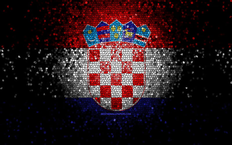 Croatian flag, mosaic art, European countries, Flag of Croatia, national symbols, Croatia flag, artwork, Europe, Croatia, HD wallpaper