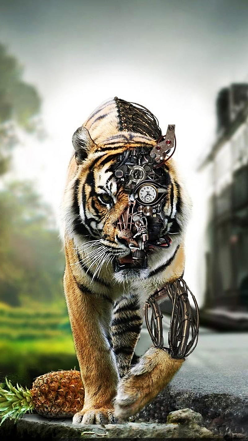robot tiger, animal, mechanic, robot, tiger, HD phone wallpaper