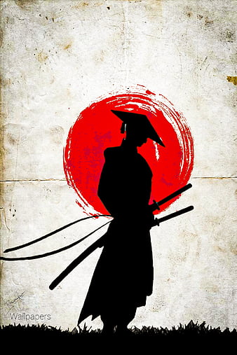 Samurai, japon, minimal, ninja, red sun, ronin, ronin, samurai, silhouette, HD phone wallpaper