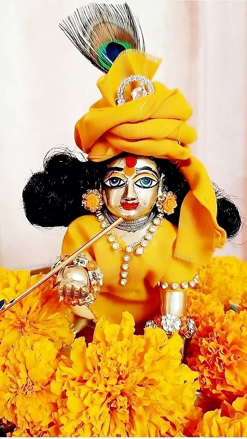 Laddu Gopal Ki , Yellow Headdress, lord, god, HD phone wallpaper