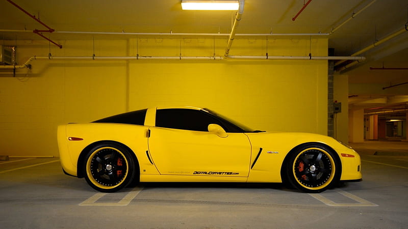 Z06 Yellow, gm, vette, black wheels, bowtie, HD wallpaper