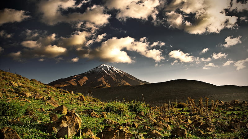mt. kilimanjaro, mountain, plains, clouds, snow, HD wallpaper
