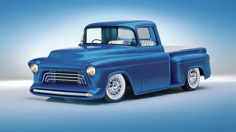 1955 chevrolet pick up truck, truck, blue, pick up, chevrolet, HD wallpaper