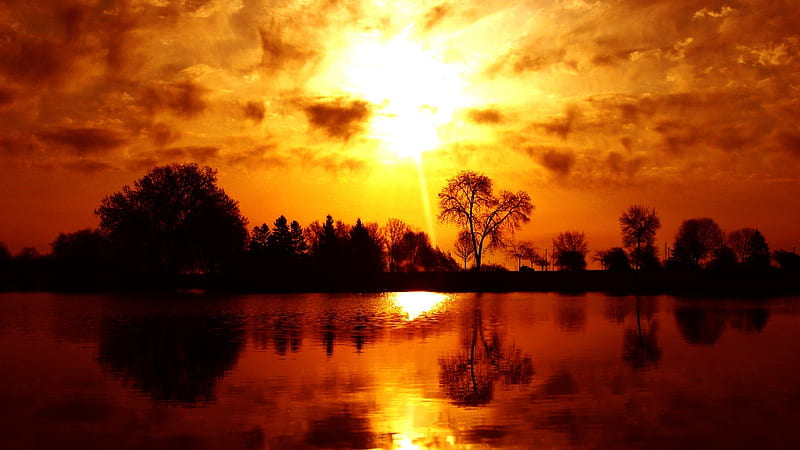 Golden Sunset, Gold, Nature, Sunset, Reflection, Sky, HD Wallpaper | Peakpx