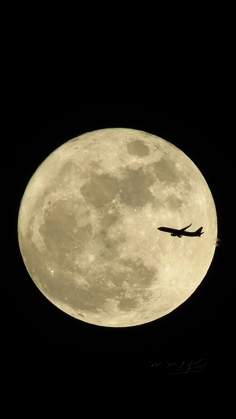 Moon and plane, fullmoon, space, HD phone wallpaper