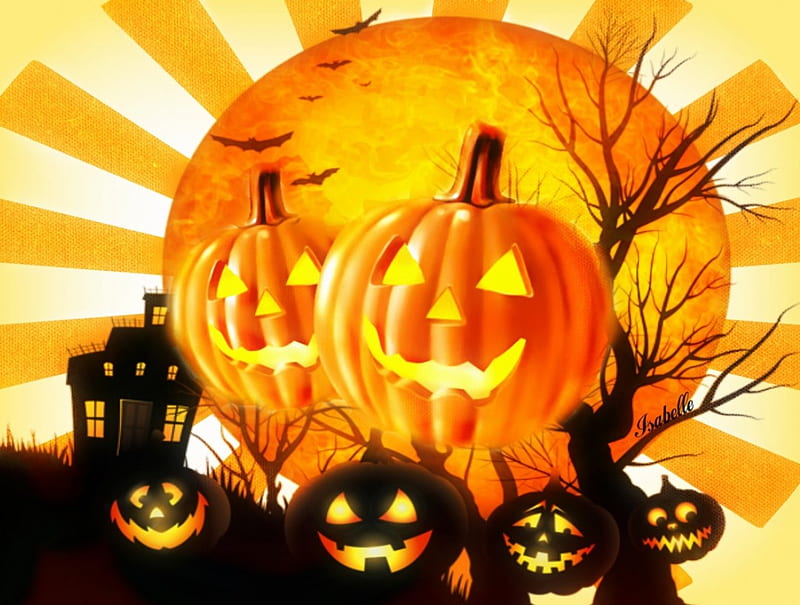 Art night trees halloween pumpkin vampire wallpaper, 3500x1553, 182060