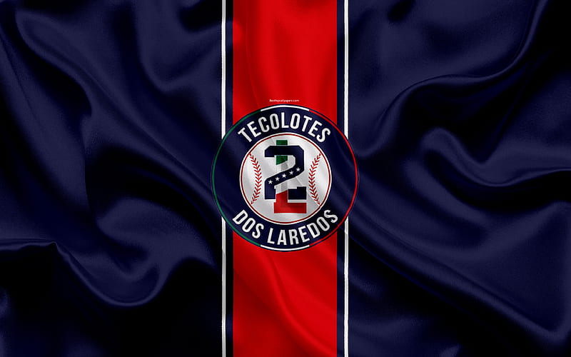Tecolotes de los Dos Laredos Mexican baseball club, logo, silk texture, LMB, emblem, blue red flag, Mexican Baseball League, Triple-A Minor League, Nuevo Laredo, Mexico, HD wallpaper