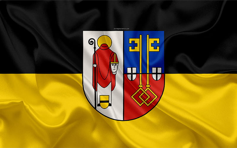 Flag of Krefeld silk texture, black yellow silk flag, coat of arms, German city, Krefeld, North Rhine-Westphalia, Germany, symbols, HD wallpaper