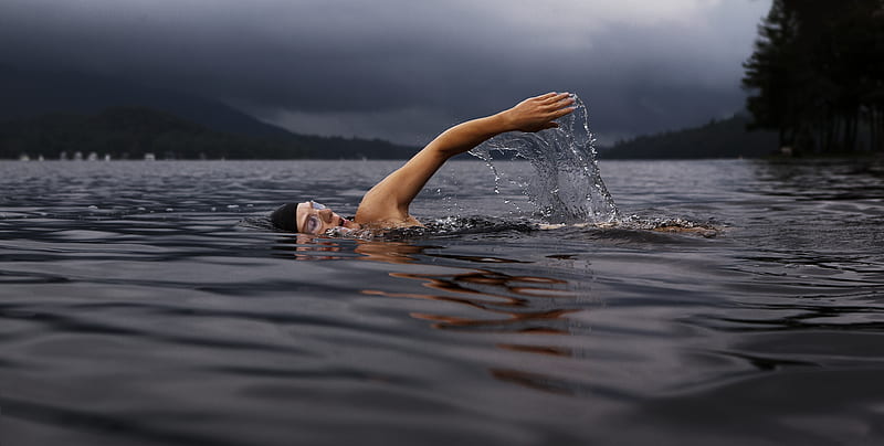man swimming on body of water, HD wallpaper