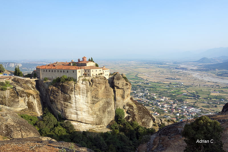 Meteora, mountain, high, travel, summer, monastery, HD wallpaper