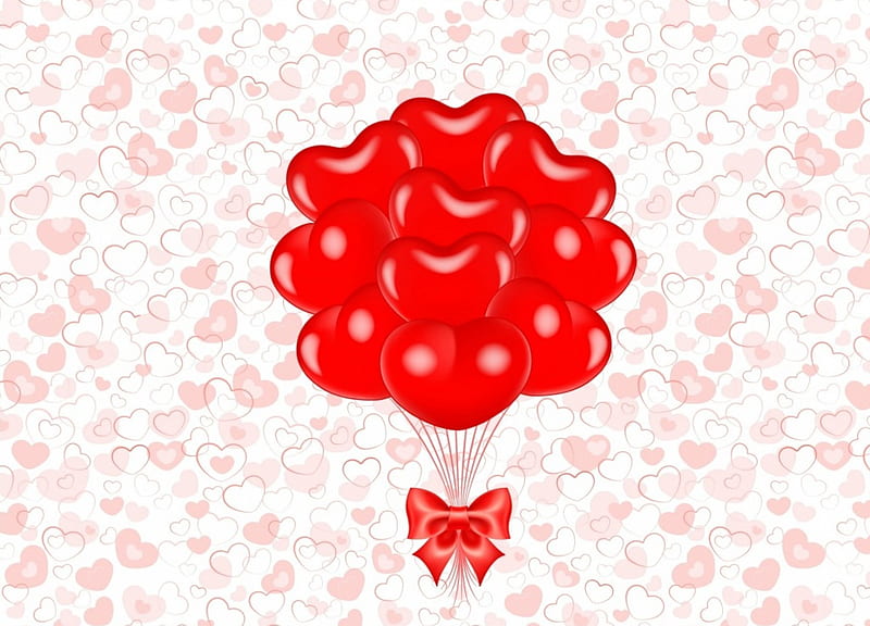 Happy Valentine's Day!, red, balloon, heart, texture, valentine, pink, card, HD wallpaper