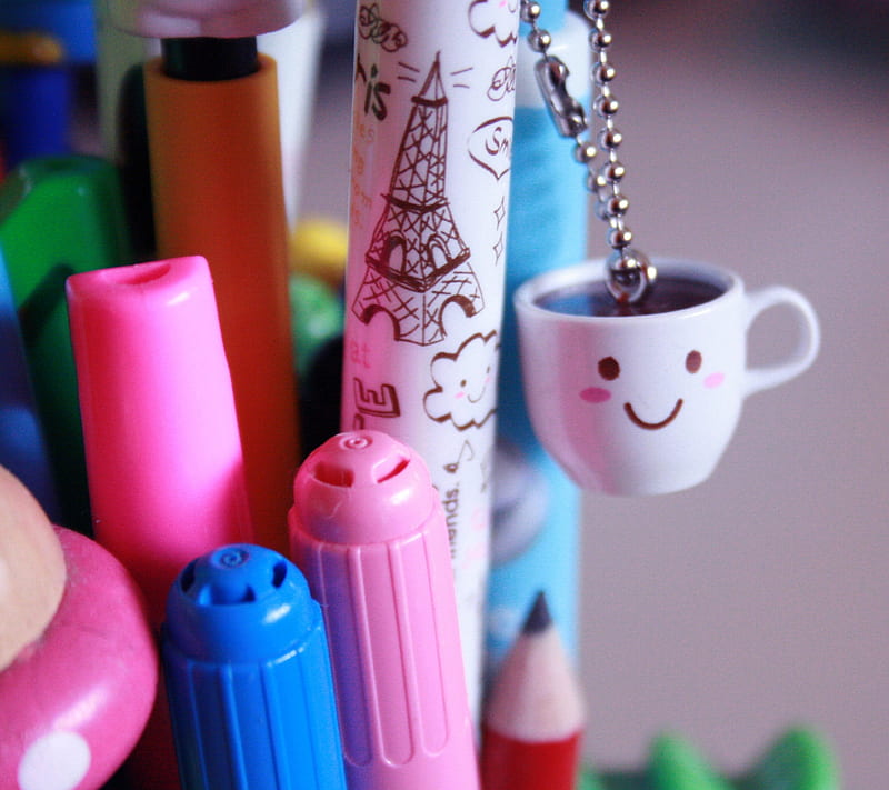 CUP, color, pencil, smile, HD wallpaper