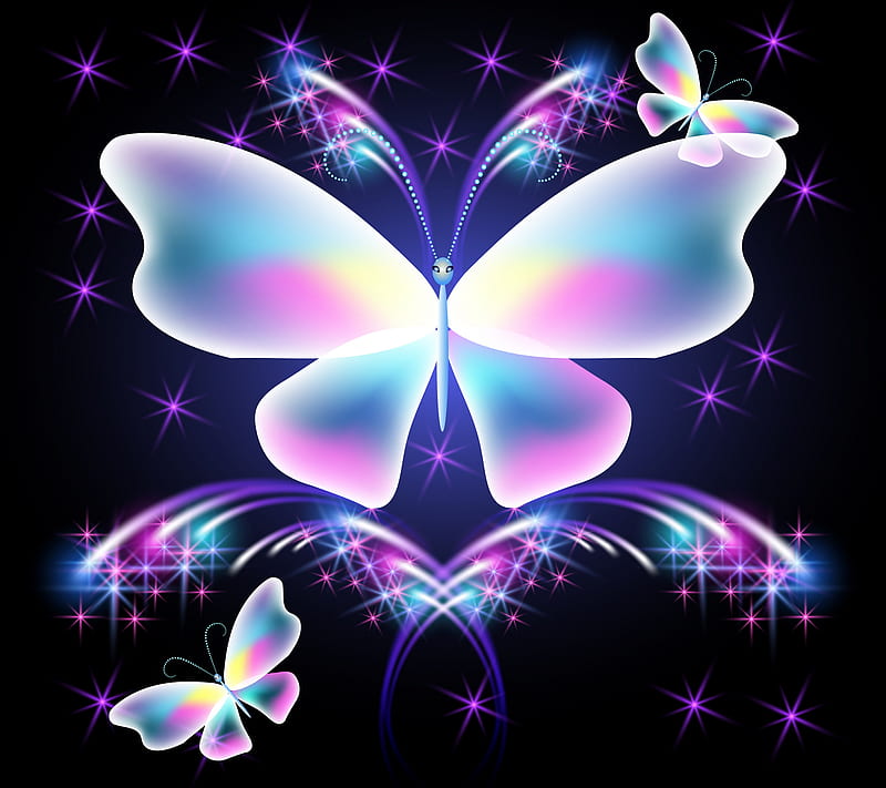 Butterflies, abstarct, background, colorful, neon, sparkling, HD wallpaper