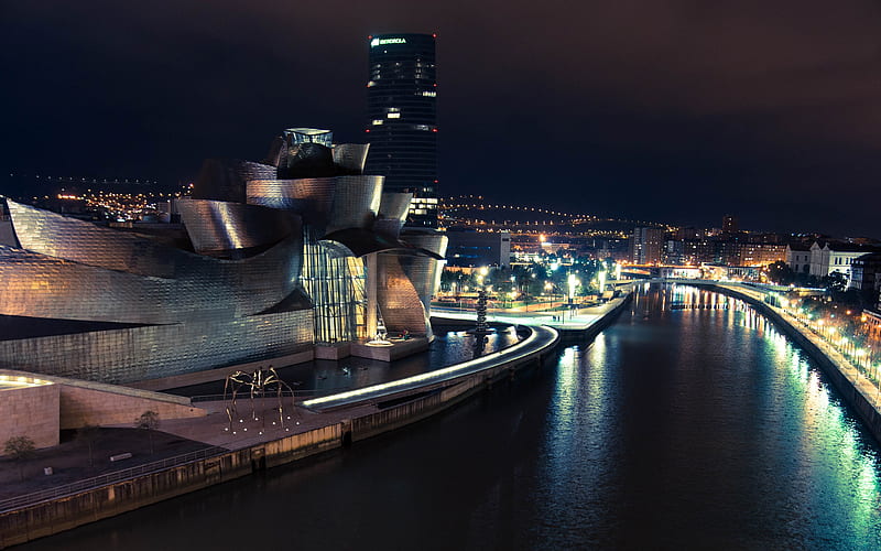Bilbao nightscapes, spanish cities, Spain, Bilbao skyline, cityscapes, Cities of Spain, Bilbao at night, HD wallpaper