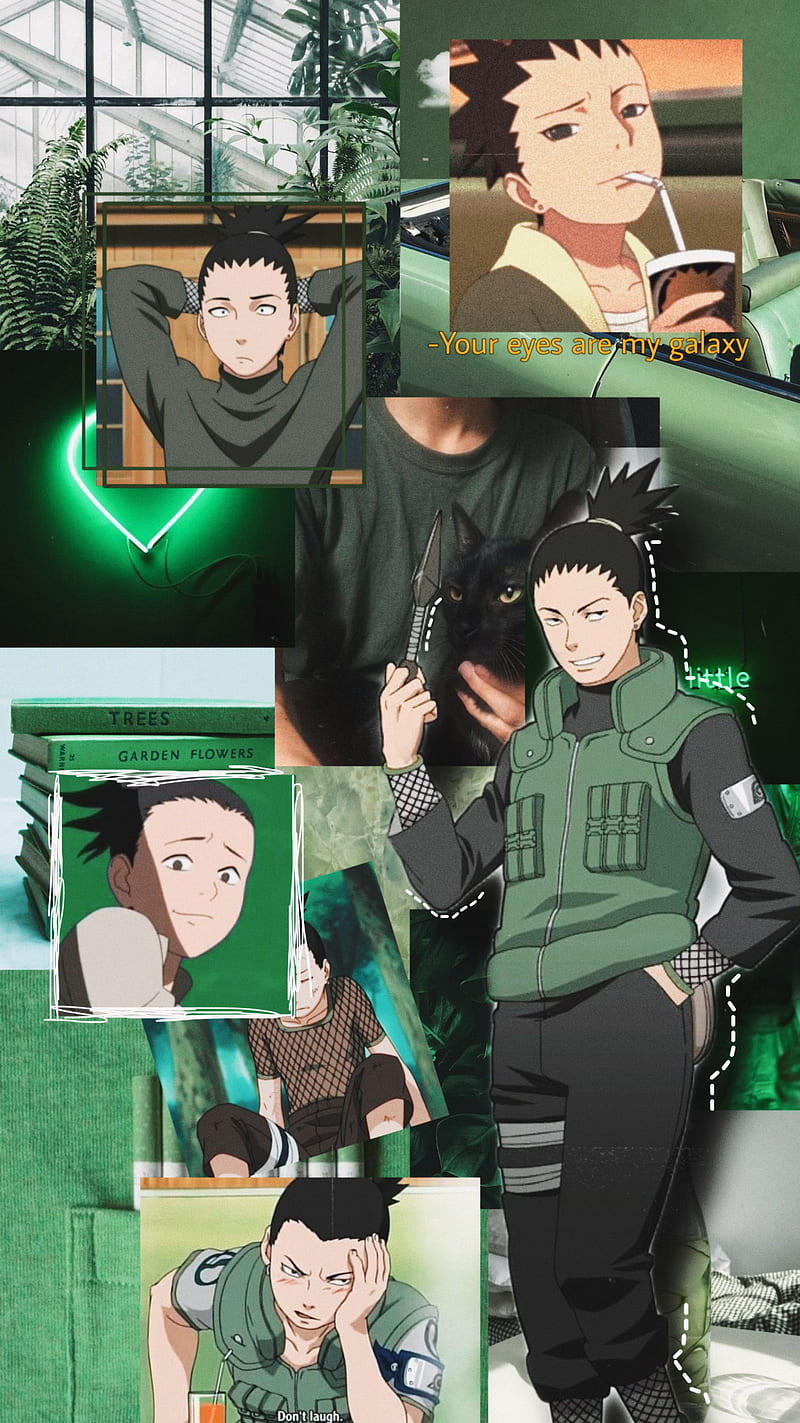 Shikamaru collage, naruto, green, anime, HD phone wallpaper