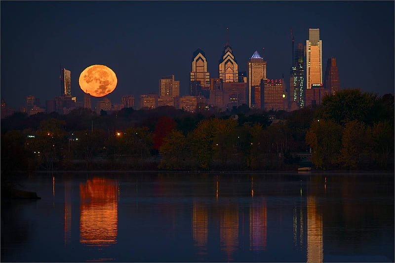 Philadelphia Perigee Full Moon, cool, Moon, space, Philadelphia, fun, HD wallpaper