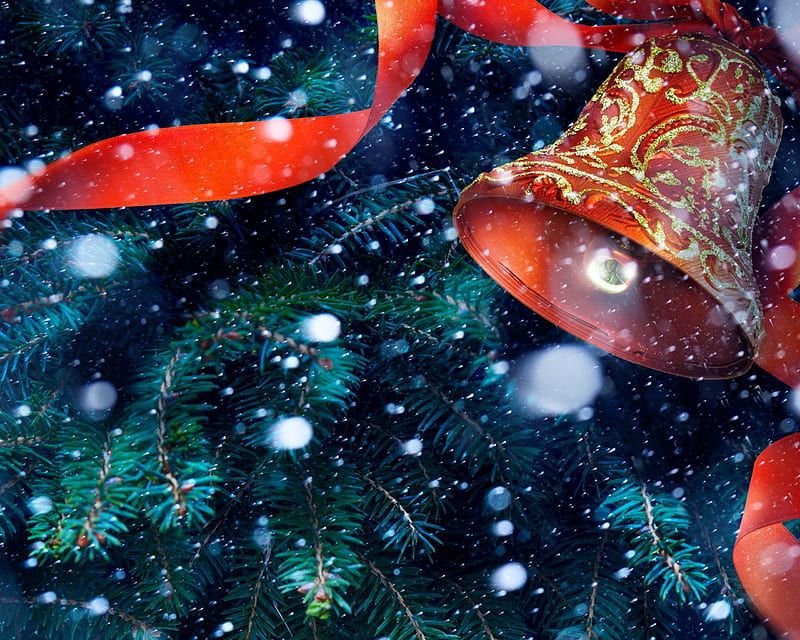 Xmas bell, bell, holiday, snow, cristmas, HD wallpaper