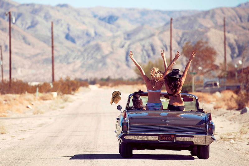 Cowgirls Road Trip In Bikinis Cadillac Car Bikini Cowgirls Hd Wallpaper Peakpx