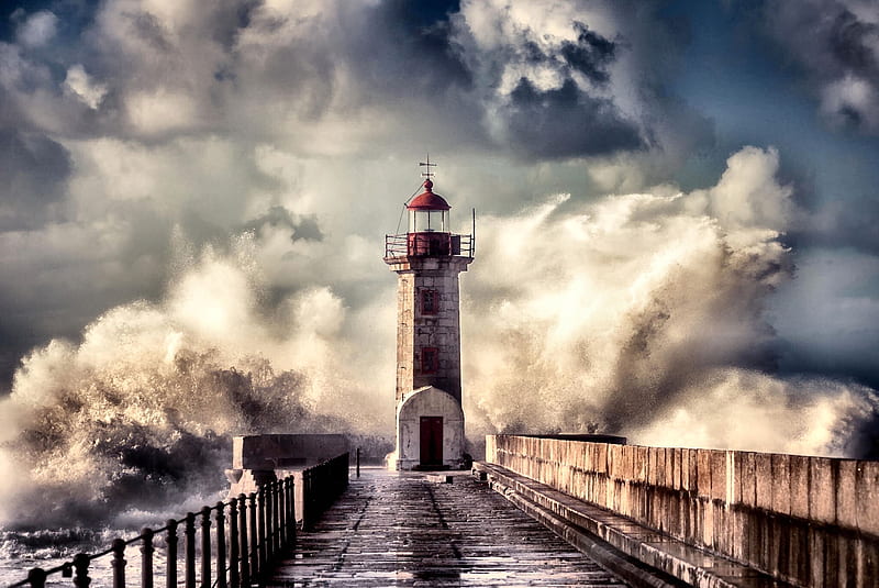 Lighthouse in Bad Weather F2Cmp, ocean, bonito, clouds, storm, lighthouse, graphy, water, wide screen, waterscape, scenery, HD wallpaper