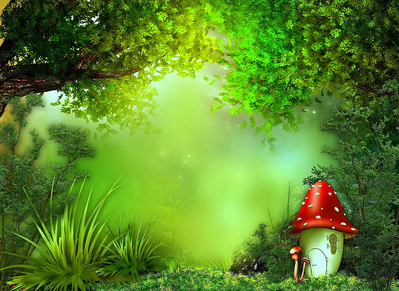 Cute Mushroom, grass, premade BG, mushroom, attractions in dreams, bonito, leaves, green, stock , flowers, forests, resources, lovely, colors, love four seasons, creative pre-made, trees, cute, plants, backgrounds, nature, HD wallpaper