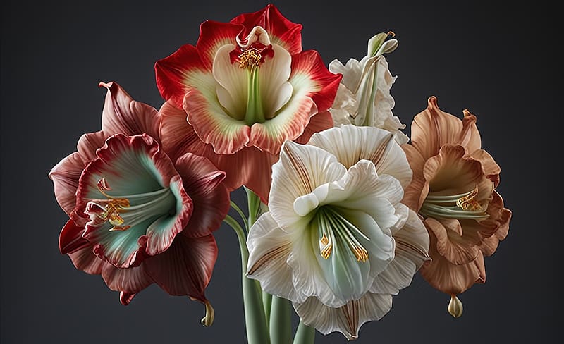 *Bouquet*, Graphick, Flowers, Nature, Amaryllis, HD wallpaper