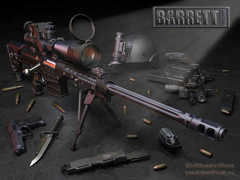 BARRETT, weapons, rifle, ammunition, pistol, helmet, grenade, scope, technology, HD wallpaper