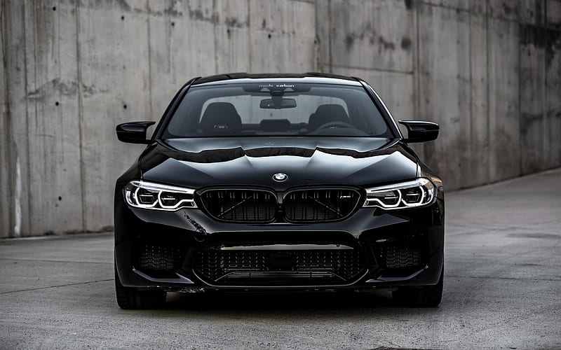 BMW M5, F90, 2018, front view, exterior, new black M5, German cars, BMW, HD wallpaper